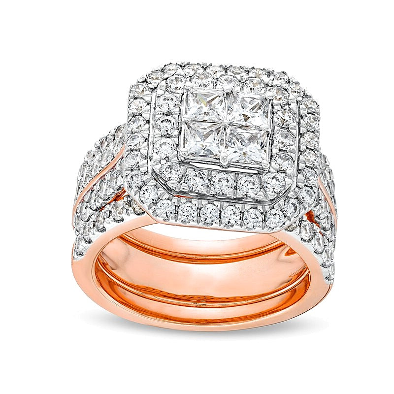 3.0 CT. TW Multi-Diamond Composite Framed Three-Piece Bridal Set in 14K Rose Gold