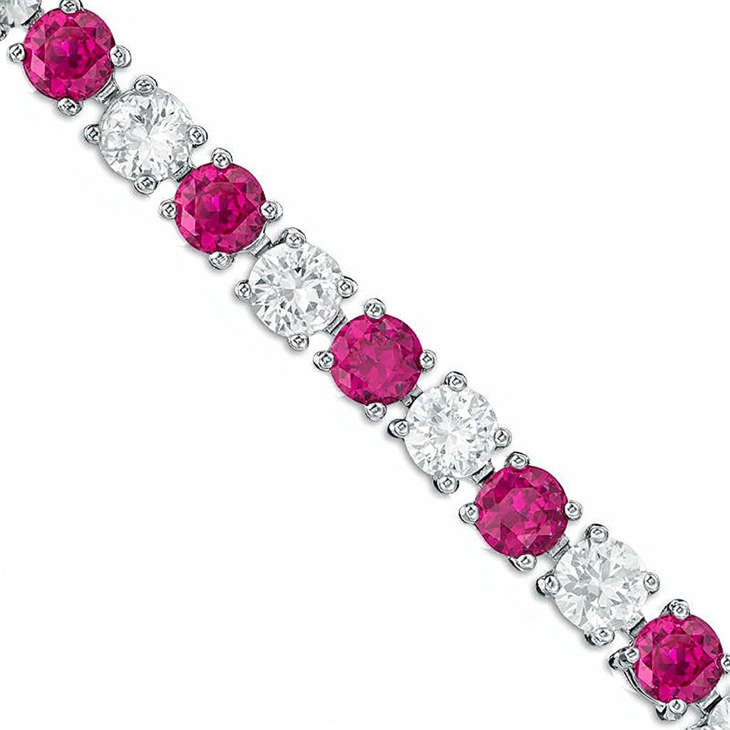 4.0mm Lab-Created Ruby and White Sapphire Alternating Tennis Bracelet in Sterling Silver - 7.25"