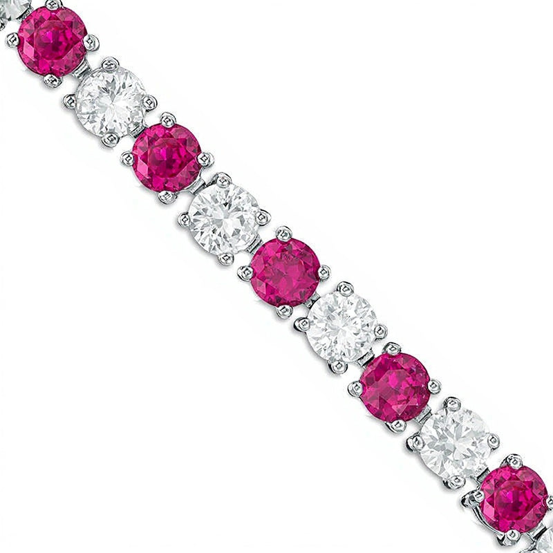 4.0mm Lab-Created Ruby and White Sapphire Alternating Tennis Bracelet in Sterling Silver - 7.25"