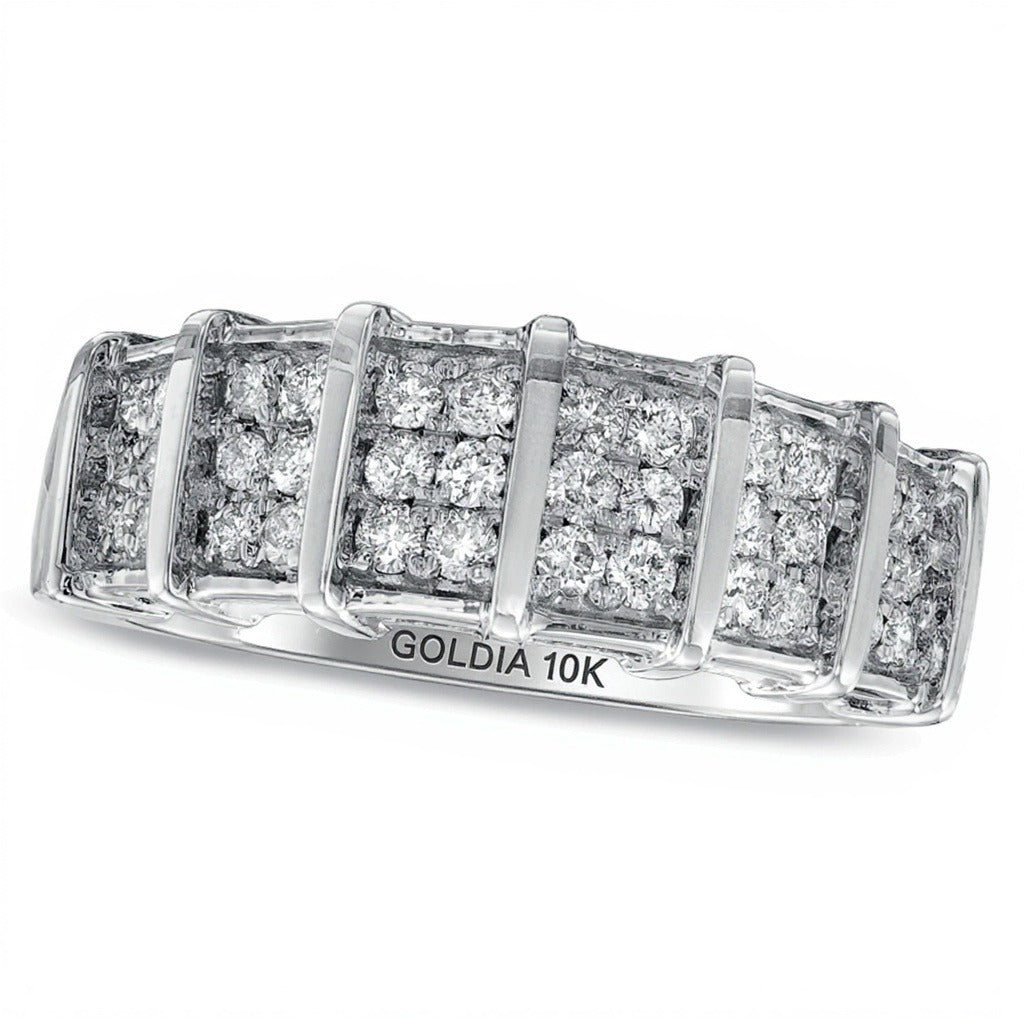 0.5 CT. TW Diamond Triple Row Vertical Station Wedding Band in 10K White Gold
