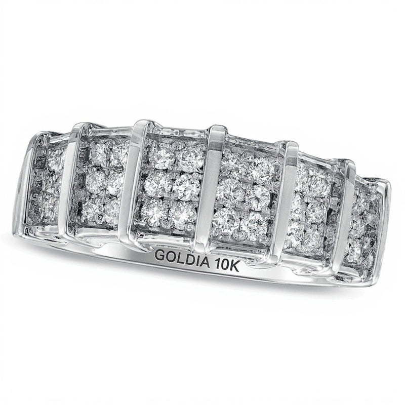 0.5 CT. TW Diamond Triple Row Vertical Station Wedding Band in 10K White Gold
