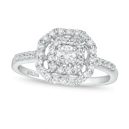 0.5 CT. TW Diamond Double Octagonal Frame Engagement Ring in 14K White Gold