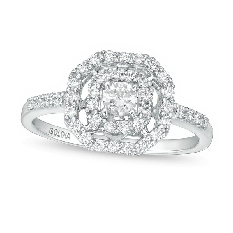0.5 CT. TW Diamond Double Octagonal Frame Engagement Ring in 14K White Gold