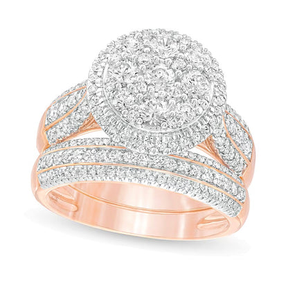 1.5 CT. TW Composite Diamond Frame Multi-Row Bridal Set in 10K Rose Gold