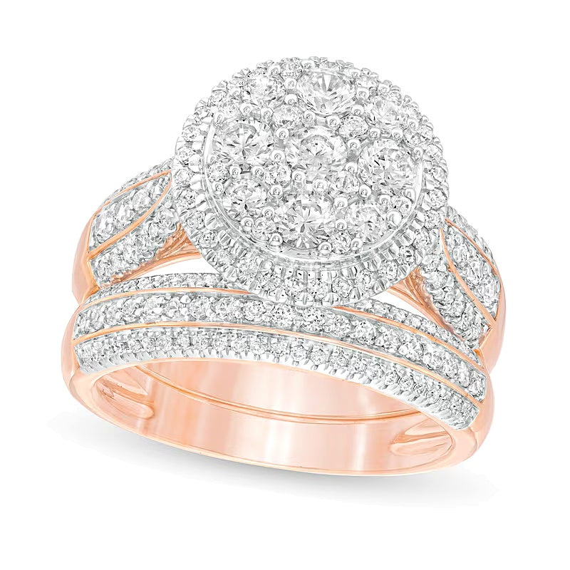 1.5 CT. TW Composite Diamond Frame Multi-Row Bridal Set in 10K Rose Gold