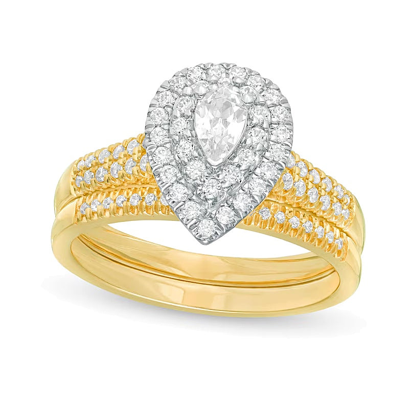 0.75 CT. TW Pear-Shaped Diamond Double Frame Bridal Set in 14K Gold
