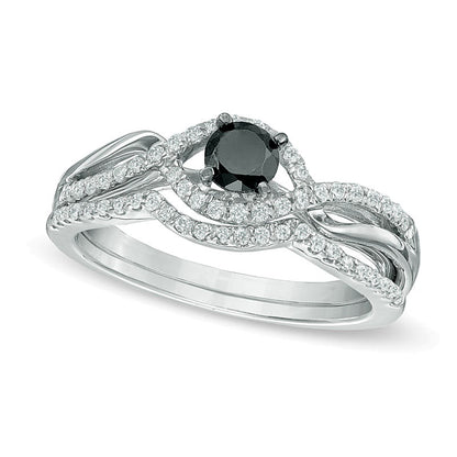 0.5 CT. TW Enhanced Black and White Diamond Bypass Bridal Set in Sterling Silver