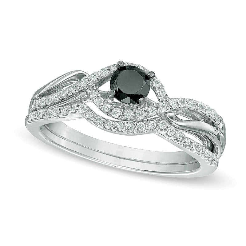 0.5 CT. TW Enhanced Black and White Diamond Bypass Bridal Set in Sterling Silver
