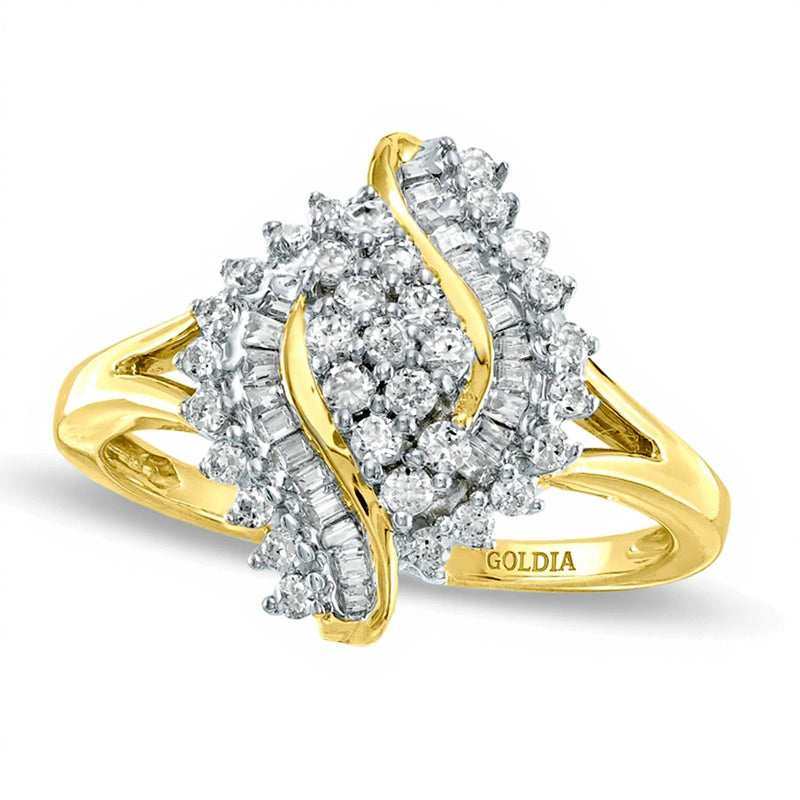 0.5 CT. TW Diamond Marquise Cluster Twist Ring in 10K Gold