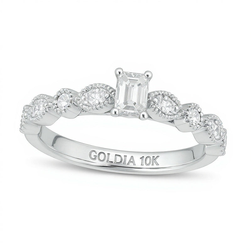 0.5 CT. TW Emerald-Cut Diamond wih Marquise Shapes Vintage-Style Engagement Ring in 10K White Gold