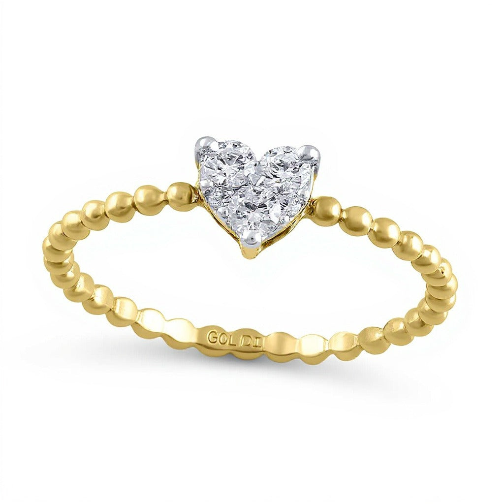 0.25 CT. TW Heart Multi-Diamond Bead Shank Ring in 10K Gold