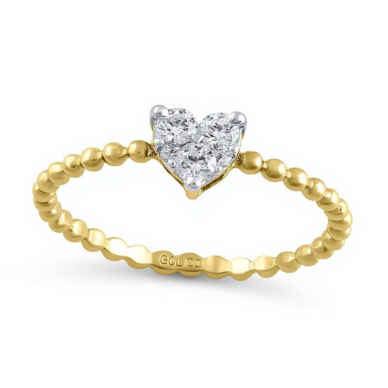 0.25 CT. TW Heart Multi-Diamond Bead Shank Ring in 10K Gold