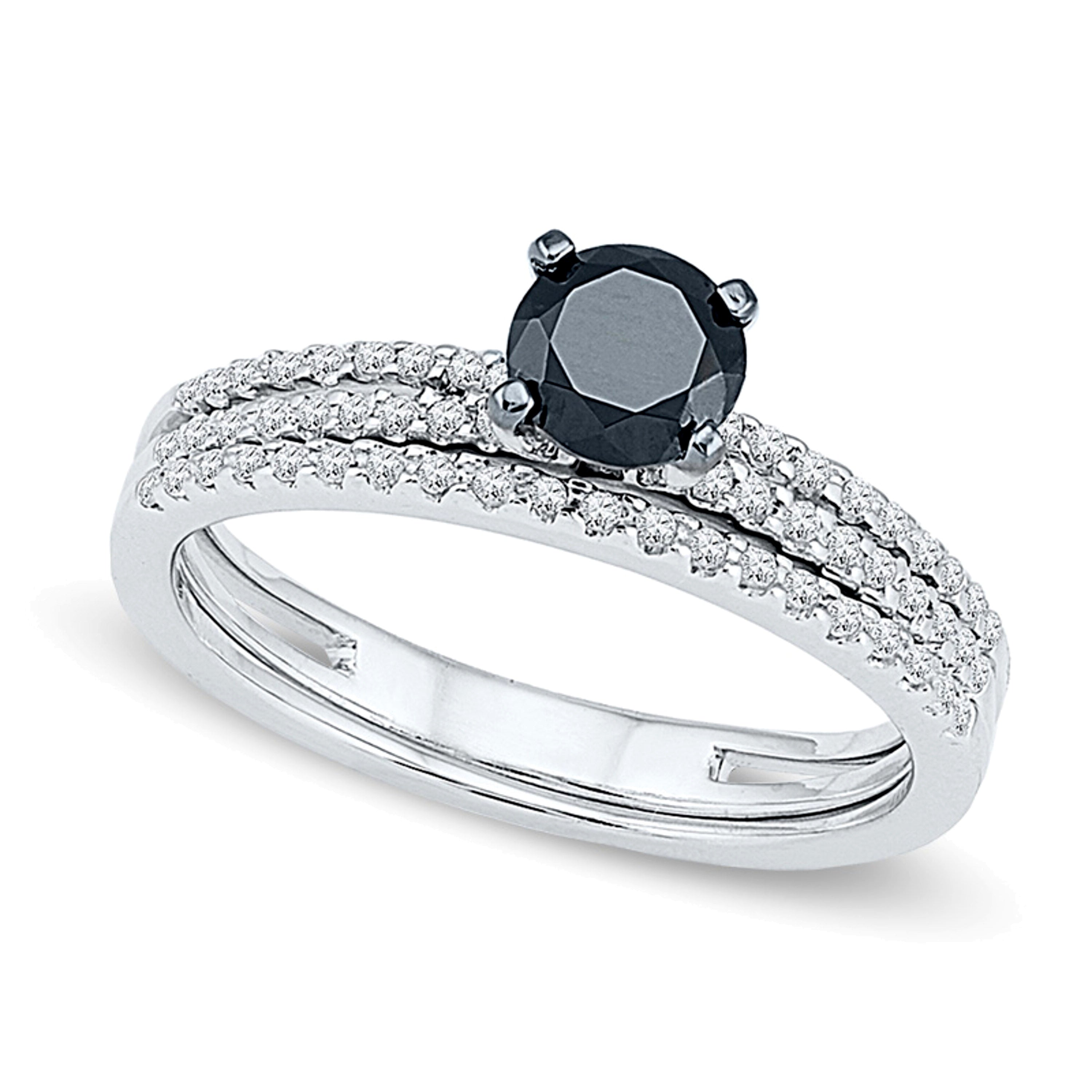 0.75 CT. TW Enhanced Black and White Diamond Bridal Set in 10K White Gold
