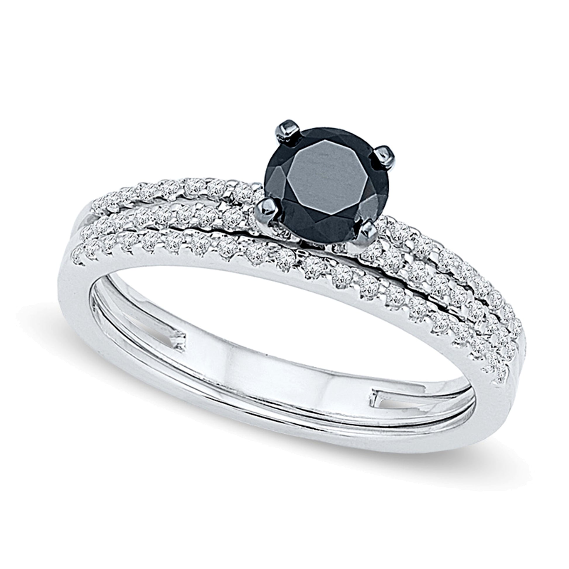 0.75 CT. TW Enhanced Black and White Diamond Bridal Set in 10K White Gold