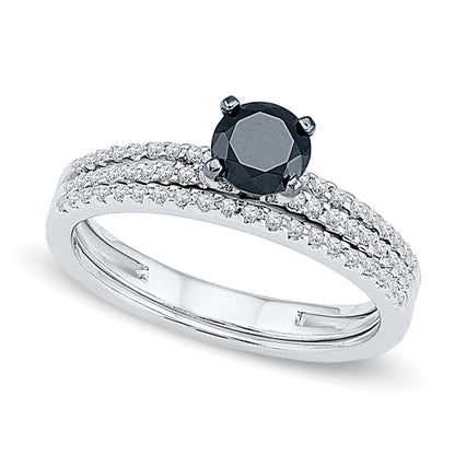 0.75 CT. TW Enhanced Black and White Diamond Bridal Set in 10K White Gold