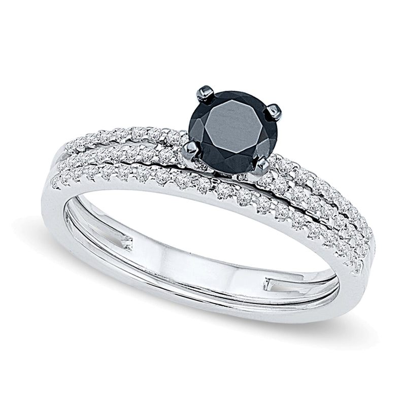 0.75 CT. TW Enhanced Black and White Diamond Bridal Set in 10K White Gold