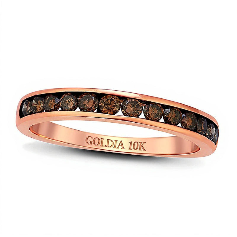 0.25 CT. TW Champagne Diamond Channel-Set Anniversary Band in 10K Rose Gold with Black Rhodium