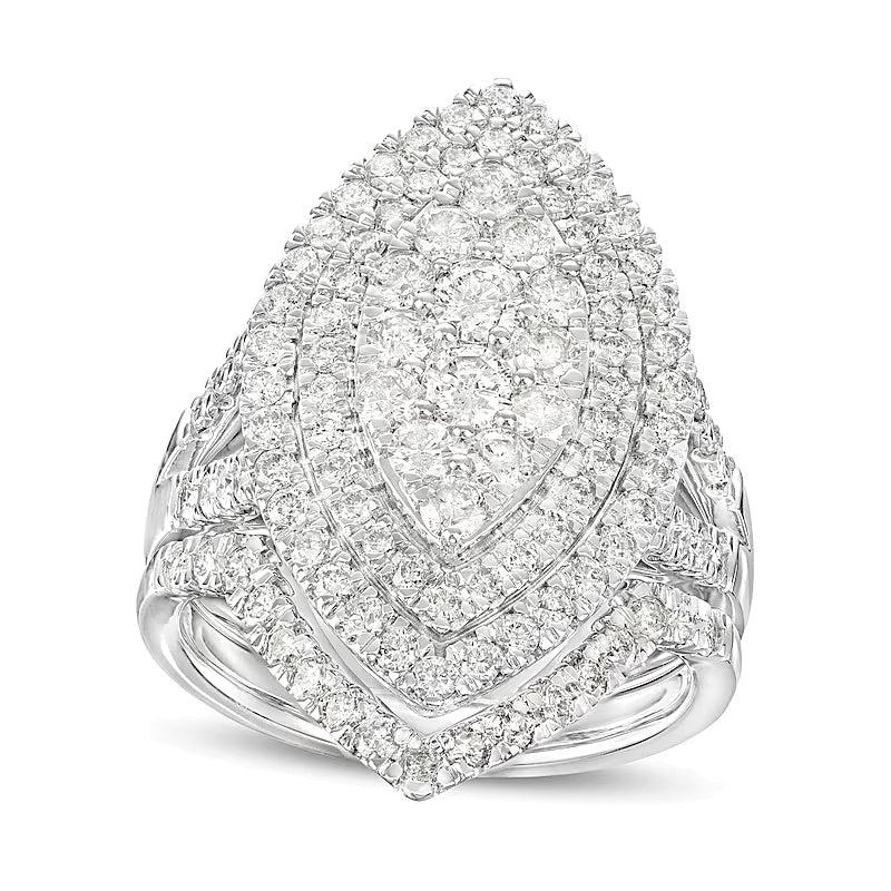 2.0 CT. TW Marquise Multi-Diamond Double Frame Split Shank Bridal Set in 14K White Gold