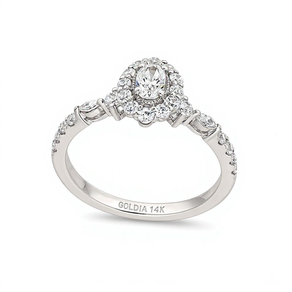 0.75 CT. TW Oval Diamond Frame Vintage-Style Engagement Ring in 14K White Gold