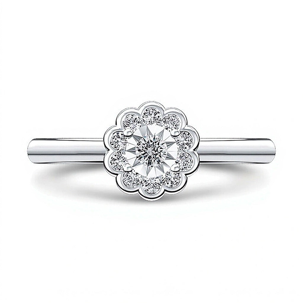 0.2 CT. TW Diamond Scallop Flower Ring in 10K White Gold