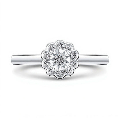 0.2 CT. TW Diamond Scallop Flower Ring in 10K White Gold