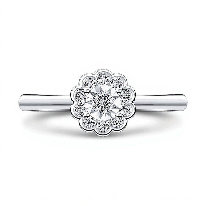 0.2 CT. TW Diamond Scallop Flower Ring in 10K White Gold