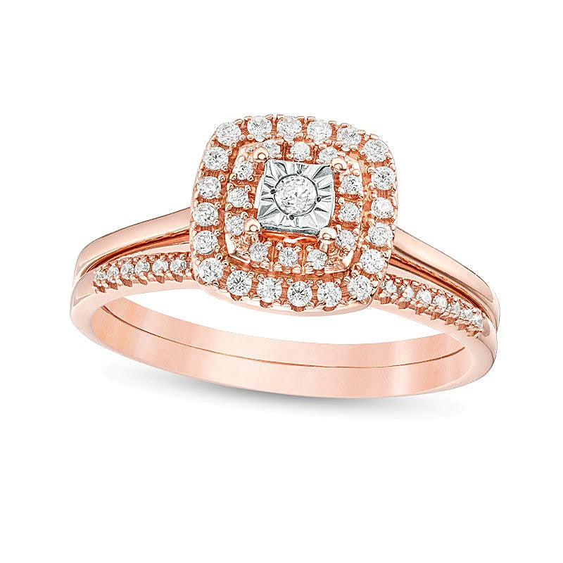 0.25 CT. TW Diamond Double Cushion Frame Bridal Set in 10K Rose Gold