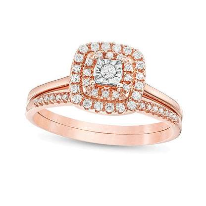 0.25 CT. TW Diamond Double Cushion Frame Bridal Set in 10K Rose Gold