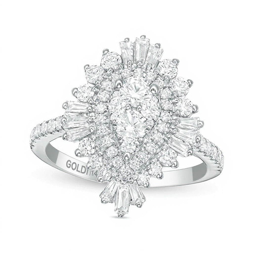 1.5 CT. TW Composite Diamond Teardrop Starburst Frame Ring in 14K White Gold