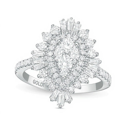1.5 CT. TW Composite Diamond Teardrop Starburst Frame Ring in 14K White Gold