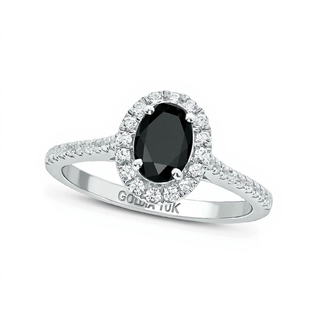 1.0 CT. TW Enhanced Black and White Oval Diamond Frame Engagement Ring in 10K White Gold