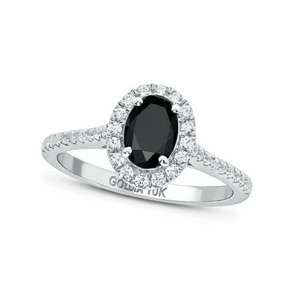 1.0 CT. TW Enhanced Black and White Oval Diamond Frame Engagement Ring in 10K White Gold