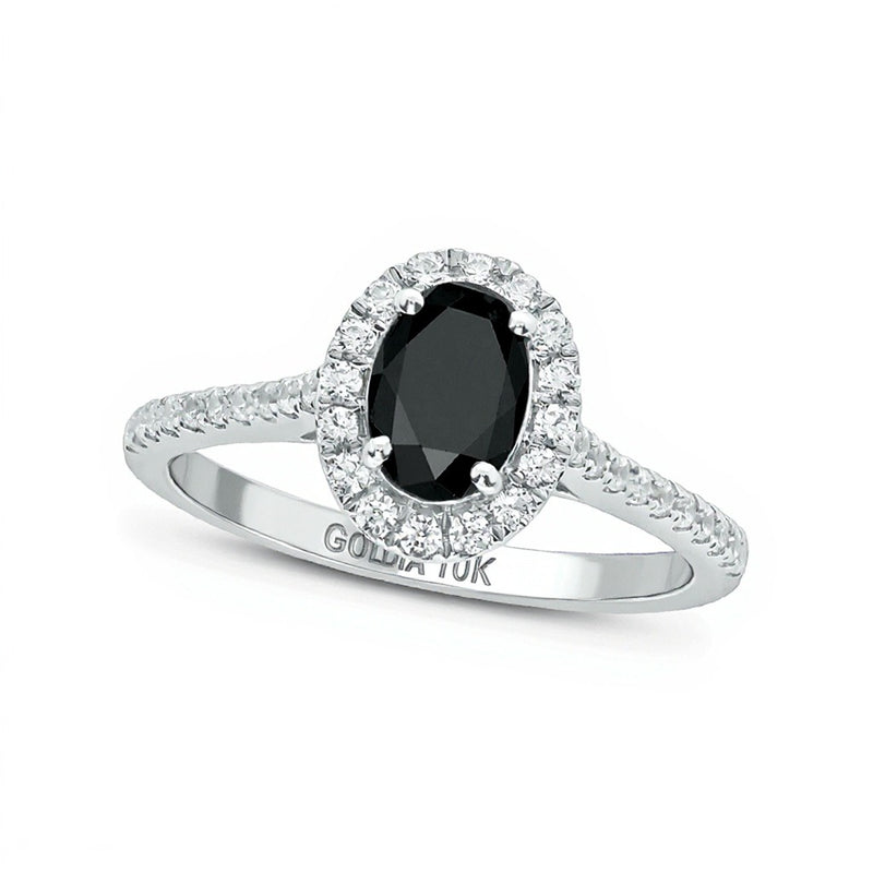 1.0 CT. TW Enhanced Black and White Oval Diamond Frame Engagement Ring in 10K White Gold