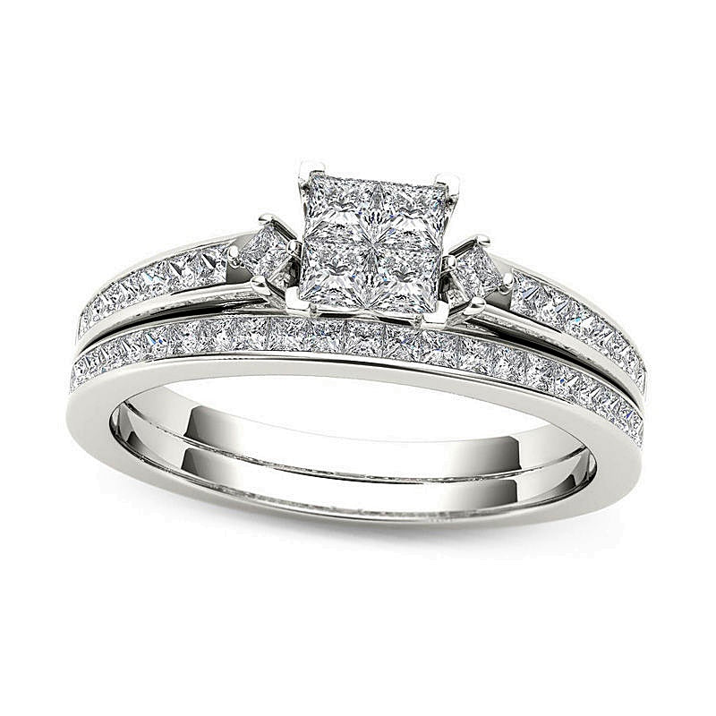 0.75 CT. TW Quad Princess-Cut Diamond Bridal Set in 14K White Gold