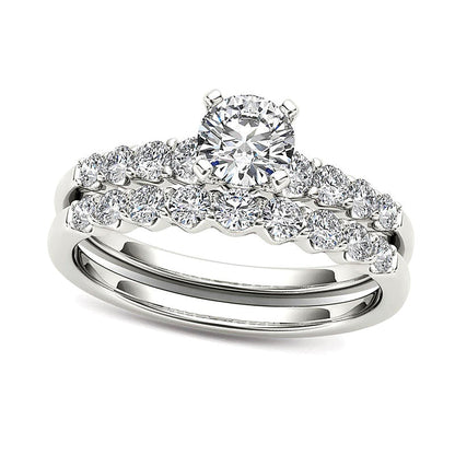 1.0 CT. TW Diamond Scallop Shank Bridal Set in 14K White Gold
