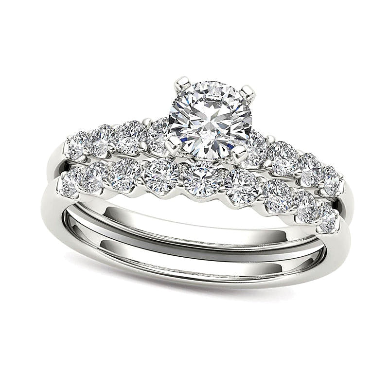 1.0 CT. TW Diamond Scallop Shank Bridal Set in 14K White Gold