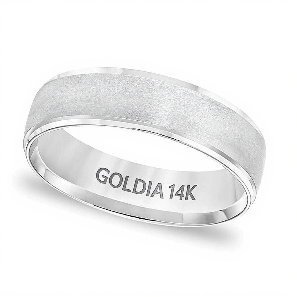 6.0mm Comfort-Fit Brushed Wedding Band in 14K White Gold
