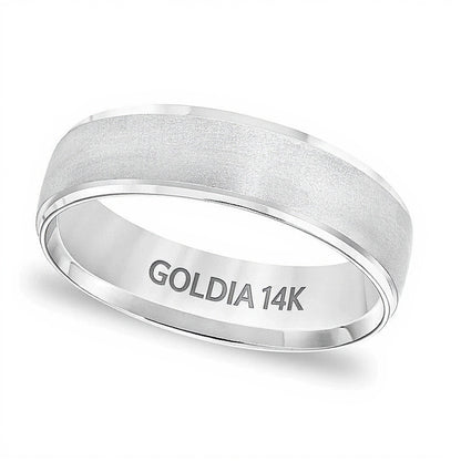 6.0mm Comfort-Fit Brushed Wedding Band in 14K White Gold