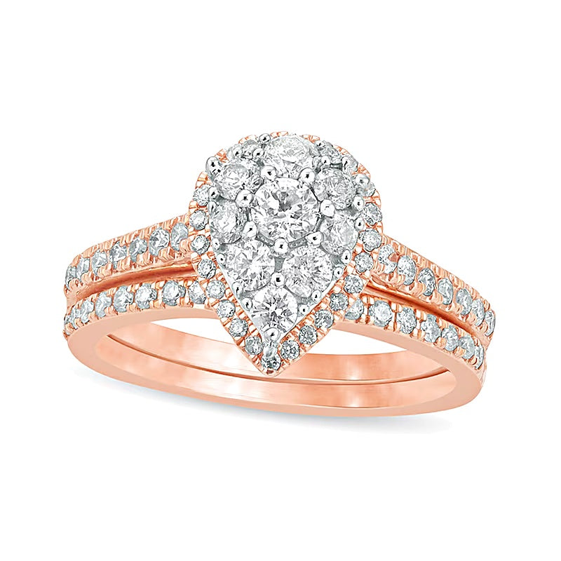 1.0 CT. TW Composite Pear Diamond Frame Bridal Set in 10K Rose Gold