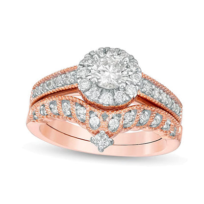 1.0 CT. TW Diamond Frame Vintage-Style Tiara Bridal Set in 10K Rose Gold