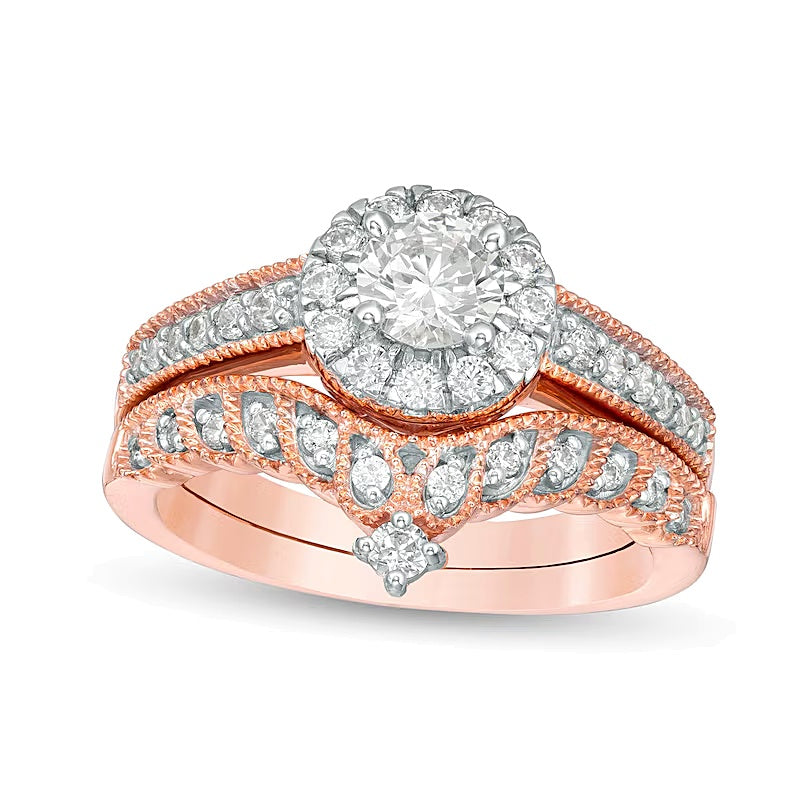 1.0 CT. TW Diamond Frame Vintage-Style Tiara Bridal Set in 10K Rose Gold
