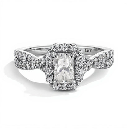1.0 CT. TW Radiant-Cut Lab-Grown Diamond Frame Crossover Shank Engagement Ring in 14K White Gold (F/SI2)