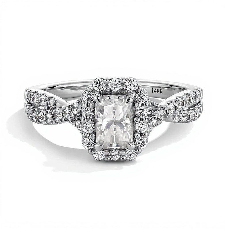 1.0 CT. TW Radiant-Cut Lab-Grown Diamond Frame Crossover Shank Engagement Ring in 14K White Gold (F/SI2)