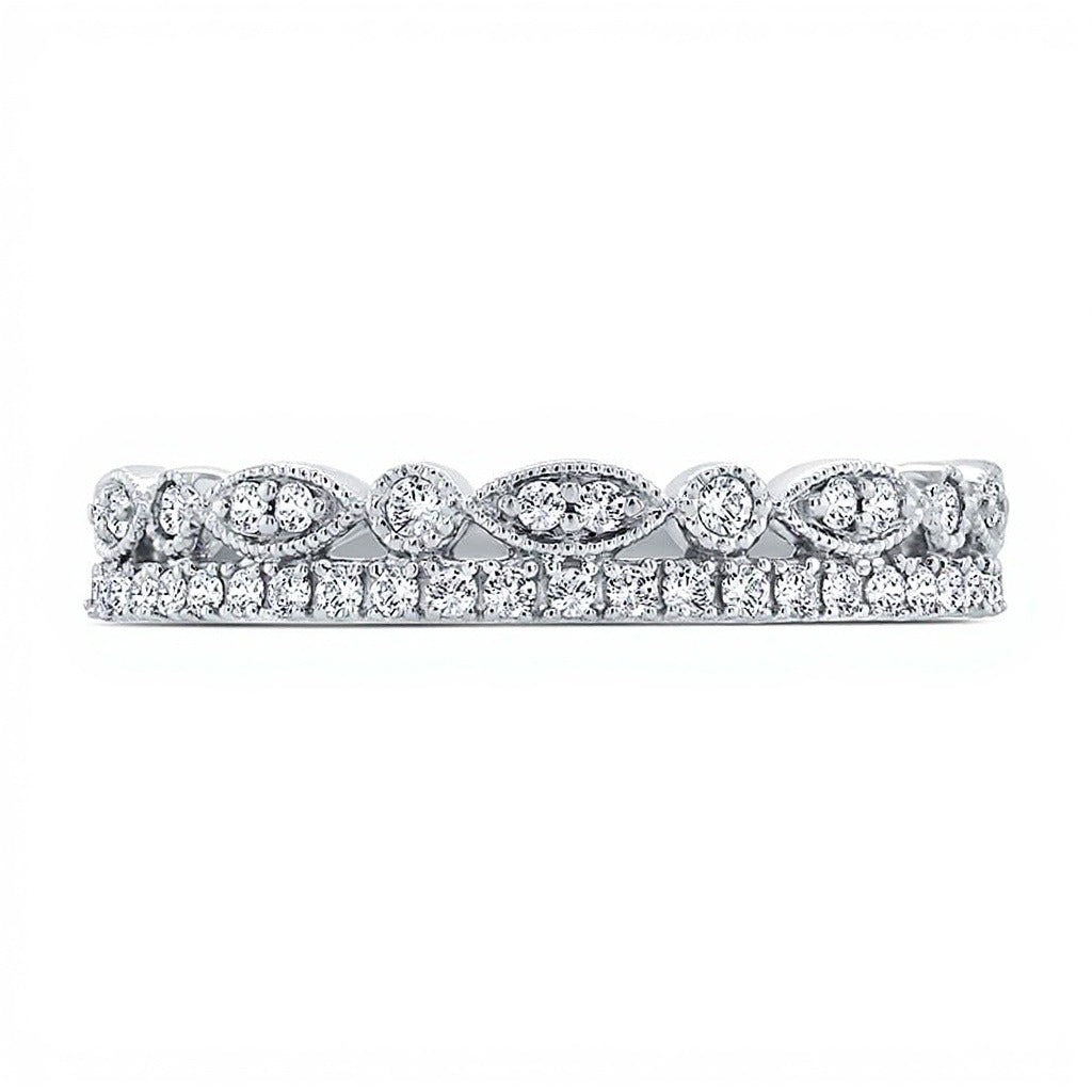 0.25 CT. TW Marquise Multi-Diamond Alternating Vintage-Style Ring in 10K White Gold