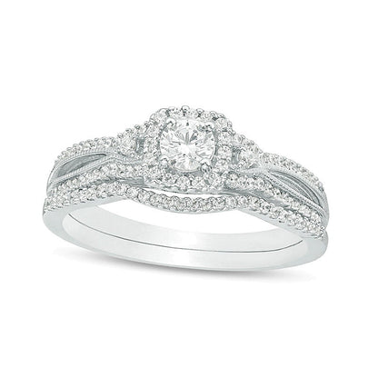 0.5 CT. TW Diamond Square Frame Vintage-Style Bridal Set in 10K White Gold