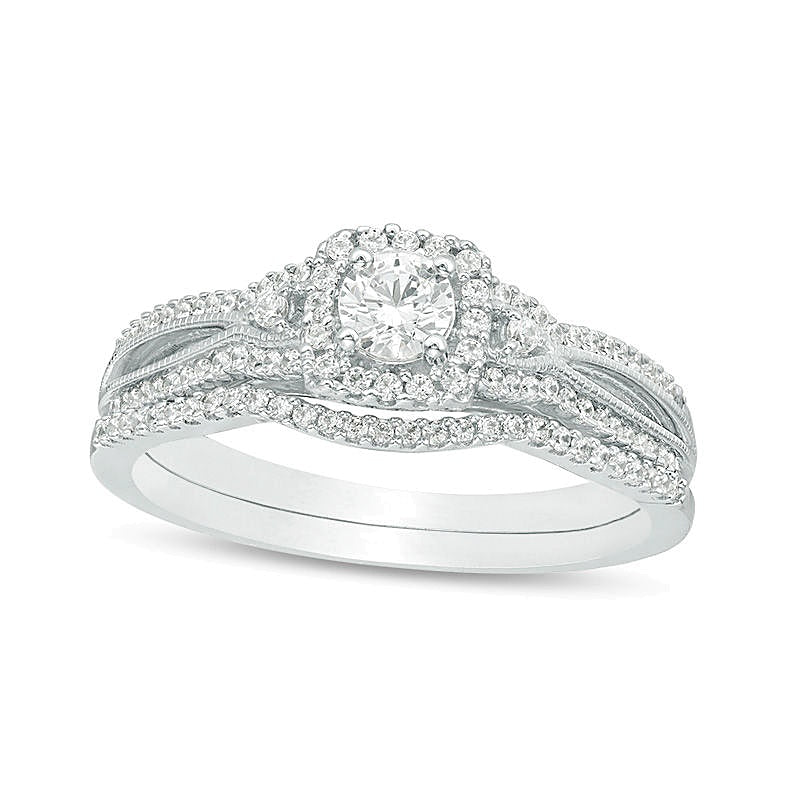 0.5 CT. TW Diamond Square Frame Vintage-Style Bridal Set in 10K White Gold