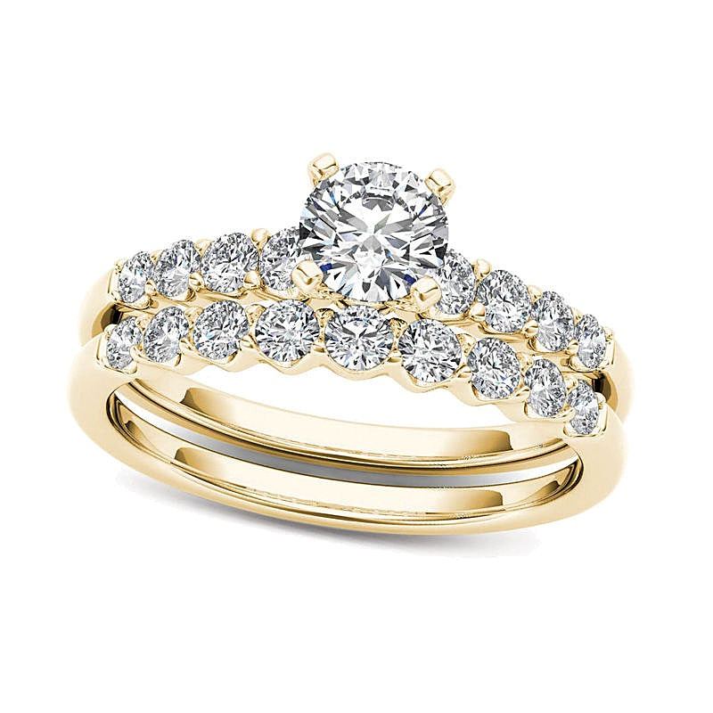 1.0 CT. TW Diamond Scallop Shank Bridal Set in 14K Gold