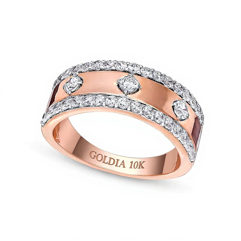 0.75 CT. TW Diamond Edge Center Station Band in 10K Rose Gold