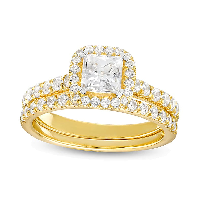 1.75 CT. TW Princess-Cut Lab-Grown Diamond Cushion Frame Bridal Set in 14K Gold (I/SI2)