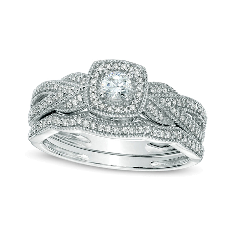 0.38 CT. TW Diamond Braid Vintage-Style Frame Bridal Set in 10K White Gold